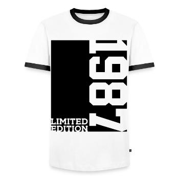 LIMITED EDITION 1987 39TH BIRTHDAY - Men's Ringer Shirt - white/black - Front - AI Model Female 172 light (172cm) & AI Model Male 178 dark (178cm)