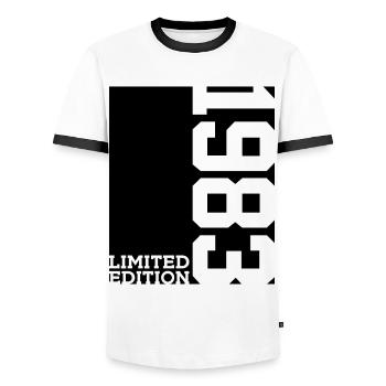 LIMITED EDITION 1983 43RD BIRTHDAY - Men's Ringer Shirt - white/black - Front - AI Model Female 172 light (172cm) & AI Model Male 178 dark (178cm)