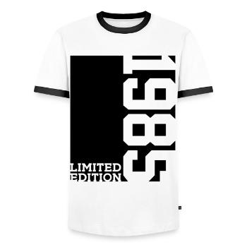 LIMITED EDITION 1985 41ST BIRTHDAY - Men's Ringer Shirt - white/black - Front - AI Model Female 172 light (172cm) & AI Model Male 178 dark (178cm)