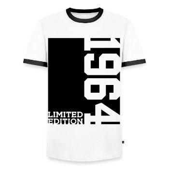 LIMITED EDITION 1964 62ND BIRTHDAY - Men's Ringer Shirt - white/black - Front - AI Model Female 172 light (172cm) & AI Model Male 178 dark (178cm)