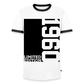 LIMITED EDITION 1960 66TH BIRTHDAY - Men's Ringer Shirt - white/black - Front - AI Model Female 172 light (172cm) & AI Model Male 178 dark (178cm)