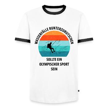 Canyoning Bergsteigen Klettern Wandern Berge - Männer Kontrast-T-Shirt - Weiß/Schwarz - Vorne - AI Model Female 172 light (172cm) & AI Model Male 178 dark (178cm)