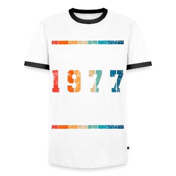 Limited Edition since 1977 Birthday Gift - Men's Ringer Shirt - white/black - Front - AI Model Female 172 light (172cm) & AI Model Male 178 dark (178cm)