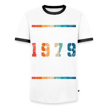 Limited Edition since 1979 Birthday Gift - Men's Ringer Shirt - white/black - Front - AI Model Female 172 light (172cm) & AI Model Male 178 dark (178cm)