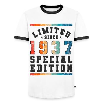 Limited Edition since 1937 Birthday Gift - Men's Ringer Shirt - white/black - Front - AI Model Female 172 light (172cm) & AI Model Male 178 dark (178cm)