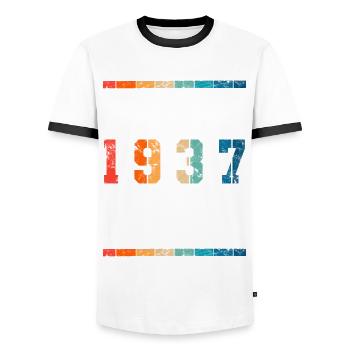 Limited Edition since 1937 Birthday Gift - Men's Ringer Shirt - white/black - Front - AI Model Female 172 light (172cm) & AI Model Male 178 dark (178cm)