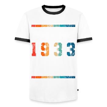 Édition limitée depuis 1933 Cadeau d’anniversaire - T-shirt contrasté Homme - blanc/noir - Devant - AI Model Female 172 light (172cm) & AI Model Male 178 dark (178cm)