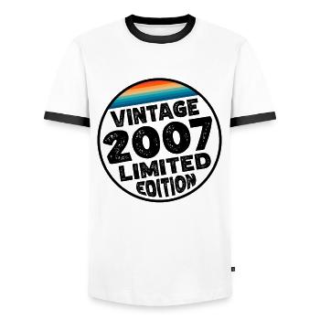 Vintage 2007 Birthday Gift Birthday Party - Men's Ringer Shirt - white/black - Front - AI Model Female 172 light (172cm) & AI Model Male 178 dark (178cm)