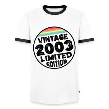 Vintage 2003 Birthday Gift Birthday Party - Men's Ringer Shirt - white/black - Front - AI Model Female 172 light (172cm) & AI Model Male 178 dark (178cm)