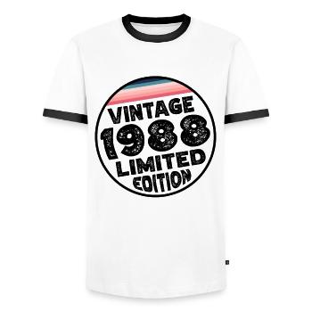 Vintage 1988 Cadeau d’anniversaire Fête d’anniversaire - T-shirt contrasté Homme - blanc/noir - Devant - AI Model Female 172 light (172cm) & AI Model Male 178 dark (178cm)