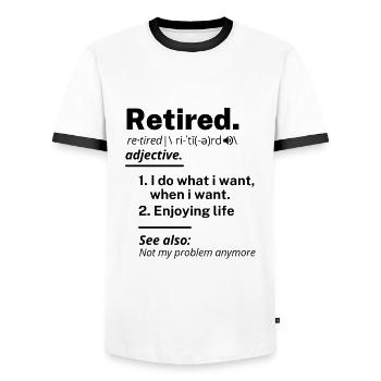 retired definition funny retirement - Men's Ringer Shirt - white/black - Front - AI Model Female 172 light (172cm) & AI Model Male 178 dark (178cm)