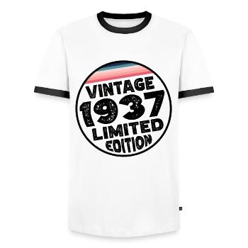 Limited Edition since 1937 Birthday Gift - Men's Ringer Shirt - white/black - Front - AI Model Female 172 light (172cm) & AI Model Male 178 dark (178cm)