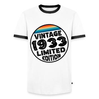 Édition limitée depuis 1933 Cadeau d’anniversaire - T-shirt contrasté Homme - blanc/noir - Devant - AI Model Female 172 light (172cm) & AI Model Male 178 dark (178cm)