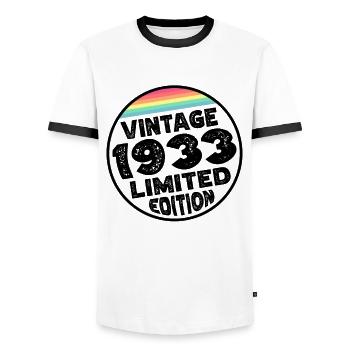 Édition limitée depuis 1933 Cadeau d’anniversaire - T-shirt contrasté Homme - blanc/noir - Devant - AI Model Female 172 light (172cm) & AI Model Male 178 dark (178cm)