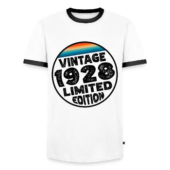 Édition limitée depuis 1928 Cadeau d’anniversaire - T-shirt contrasté Homme - blanc/noir - Devant - AI Model Female 172 light (172cm) & AI Model Male 178 dark (178cm)