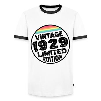 Édition limitée depuis 1929 Cadeau d’anniversaire - T-shirt contrasté Homme - blanc/noir - Devant - AI Model Female 172 light (172cm) & AI Model Male 178 dark (178cm)