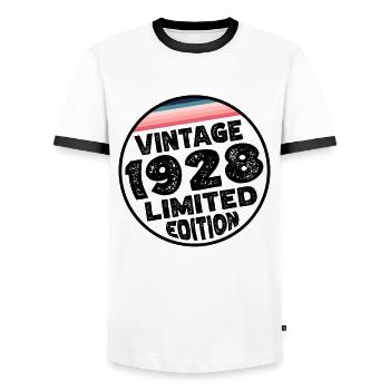 Édition limitée depuis 1928 Cadeau d’anniversaire - T-shirt contrasté Homme - blanc/noir - Devant - AI Model Female 172 light (172cm) & AI Model Male 178 dark (178cm)