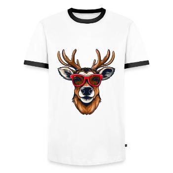 Christmas Motif Reindeer Xmas Team Reindeer - Men's Ringer Shirt - white/black - Front - AI Model Female 172 light (172cm) & AI Model Male 178 dark (178cm)