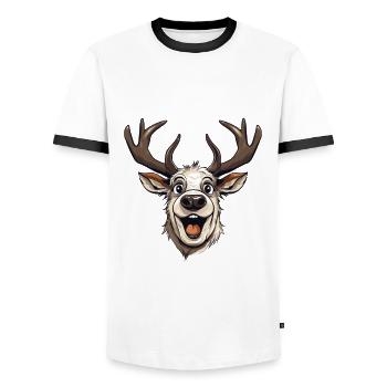 Christmas Motif Reindeer Xmas Team Reindeer - Men's Ringer Shirt - white/black - Front - AI Model Female 172 light (172cm) & AI Model Male 178 dark (178cm)
