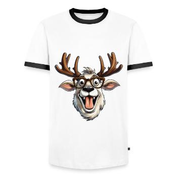 Christmas Motif Reindeer Xmas Team Reindeer - Men's Ringer Shirt - white/black - Front - AI Model Female 172 light (172cm) & AI Model Male 178 dark (178cm)