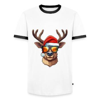 Christmas Motif Reindeer Xmas Team Reindeer - Men's Ringer Shirt - white/black - Front - AI Model Female 172 light (172cm) & AI Model Male 178 dark (178cm)