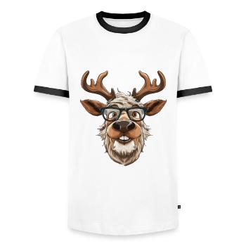 Christmas Motif Reindeer Xmas Team Reindeer - Men's Ringer Shirt - white/black - Front - AI Model Female 172 light (172cm) & AI Model Male 178 dark (178cm)