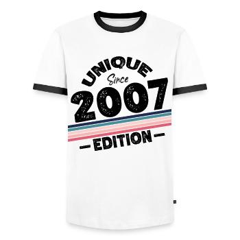 Unique Since 2007 Edition Birthday Vintage 2007 - Men's Ringer Shirt - white/black - Front - AI Model Female 172 light (172cm) & AI Model Male 178 dark (178cm)