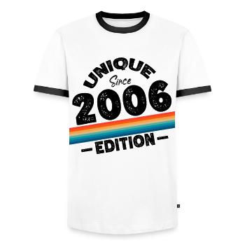 Unique Since 2006 Edition Birthday Vintage 2006 - Men's Ringer Shirt - white/black - Front - AI Model Female 172 light (172cm) & AI Model Male 178 dark (178cm)