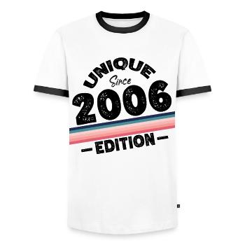 Unique Since 2006 Edition Birthday Vintage 2006 - Men's Ringer Shirt - white/black - Front - AI Model Female 172 light (172cm) & AI Model Male 178 dark (178cm)