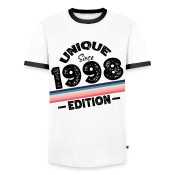 Unique Since 1998 Edition Birthday Vintage 1998 - Men's Ringer Shirt - white/black - Front - AI Model Female 172 light (172cm) & AI Model Male 178 dark (178cm)