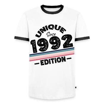 Unique depuis 1992 Edition Anniversaire Millésime 1992 - T-shirt contrasté Homme - blanc/noir - Devant - AI Model Female 172 light (172cm) & AI Model Male 178 dark (178cm)