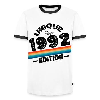 Unique depuis 1992 Edition Anniversaire Millésime 1992 - T-shirt contrasté Homme - blanc/noir - Devant - AI Model Female 172 light (172cm) & AI Model Male 178 dark (178cm)