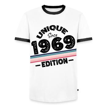 Unique Since 1969 Edition Birthday Vintage 1969 - Men's Ringer Shirt - white/black - Front - AI Model Female 172 light (172cm) & AI Model Male 178 dark (178cm)