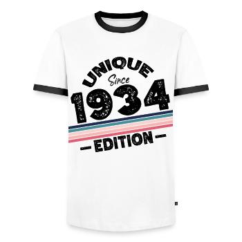 Unique depuis 1934 Edition Anniversaire Millésime 1934 - T-shirt contrasté Homme - blanc/noir - Devant - AI Model Female 172 light (172cm) & AI Model Male 178 dark (178cm)