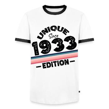 Unique depuis 1933 Edition Anniversaire Millésime 1933 - T-shirt contrasté Homme - blanc/noir - Devant - AI Model Female 172 light (172cm) & AI Model Male 178 dark (178cm)