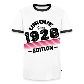 Unique depuis 1928 Edition Anniversaire Millésime 1928 - T-shirt contrasté Homme - blanc/noir - Devant - AI Model Female 172 light (172cm) & AI Model Male 178 dark (178cm)