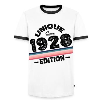 Unique depuis 1928 Edition Anniversaire Millésime 1928 - T-shirt contrasté Homme - blanc/noir - Devant - AI Model Female 172 light (172cm) & AI Model Male 178 dark (178cm)