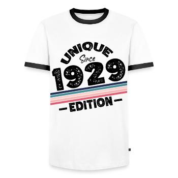 Unique seit 1929 Edition Geburtstag Vintage 1929 - Männer Kontrast-T-Shirt - Weiß/Schwarz - Vorne - AI Model Female 172 light (172cm) & AI Model Male 178 dark (178cm)