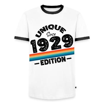 Unique depuis 1929 Edition Anniversaire Millésime 1929 - T-shirt contrasté Homme - blanc/noir - Devant - AI Model Female 172 light (172cm) & AI Model Male 178 dark (178cm)