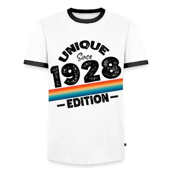 Unique Since 1928 Edition Birthday Vintage 1928 - Men's Ringer Shirt - white/black - Front - AI Model Female 172 light (172cm) & AI Model Male 178 dark (178cm)