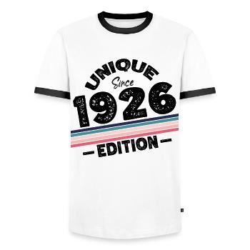 Unique Since 1926 Edition Birthday Vintage 1926 - Men's Ringer Shirt - white/black - Front - AI Model Female 172 light (172cm) & AI Model Male 178 dark (178cm)