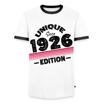 Unique Since 1926 Edition Birthday Vintage 1926 - Men's Ringer Shirt - white/black - Front - AI Model Female 172 light (172cm) & AI Model Male 178 dark (178cm)