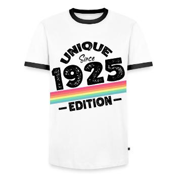 Unique depuis 1925 Edition Anniversaire Millésime 1925 - T-shirt contrasté Homme - blanc/noir - Devant - AI Model Female 172 light (172cm) & AI Model Male 178 dark (178cm)