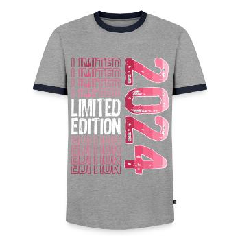 Limited Edition Since 2024 Birthday Vintage 2024 - Men's Ringer Shirt - grey/navy  - Front - AI Model Female 172 light (172cm) & AI Model Male 178 light (178cm)