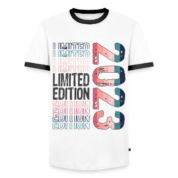 Limited Edition since 2023 Birthday Vintage 2023 - Men's Ringer Shirt - white/black - Front - AI Model Female 172 light (172cm) & AI Model Male 178 dark (178cm)