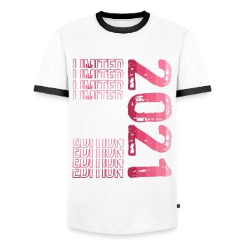 Edition Limitée depuis 2021 Anniversaire Millésime 2021 - T-shirt contrasté Homme - blanc/noir - Devant - AI Model Female 172 light (172cm) & AI Model Male 178 dark (178cm)