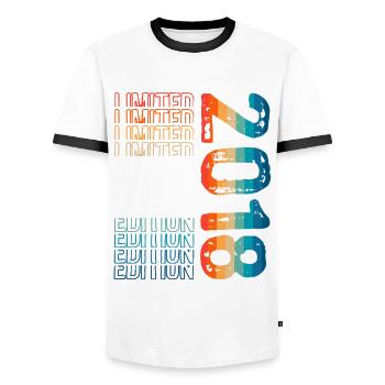 Limited Edition since 2018 Birthday Vintage 2018 - Men's Ringer Shirt - white/black - Front - AI Model Female 172 light (172cm) & AI Model Male 178 dark (178cm)