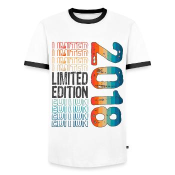 Limited Edition since 2018 Birthday Vintage 2018 - Men's Ringer Shirt - white/black - Front - AI Model Female 172 light (172cm) & AI Model Male 178 dark (178cm)
