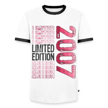 Limited Edition Since 2007 Birthday Vintage 2007 - Men's Ringer Shirt - white/black - Front - AI Model Female 172 light (172cm) & AI Model Male 178 dark (178cm)