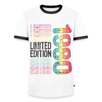 Edition limitée depuis 1980 Anniversaire Millésime 1980 - T-shirt contrasté Homme - blanc/noir - Devant - AI Model Female 172 light (172cm) & AI Model Male 178 dark (178cm)